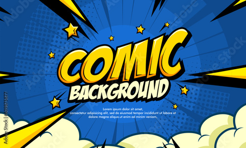 Comic blue background with cloud and star illustration