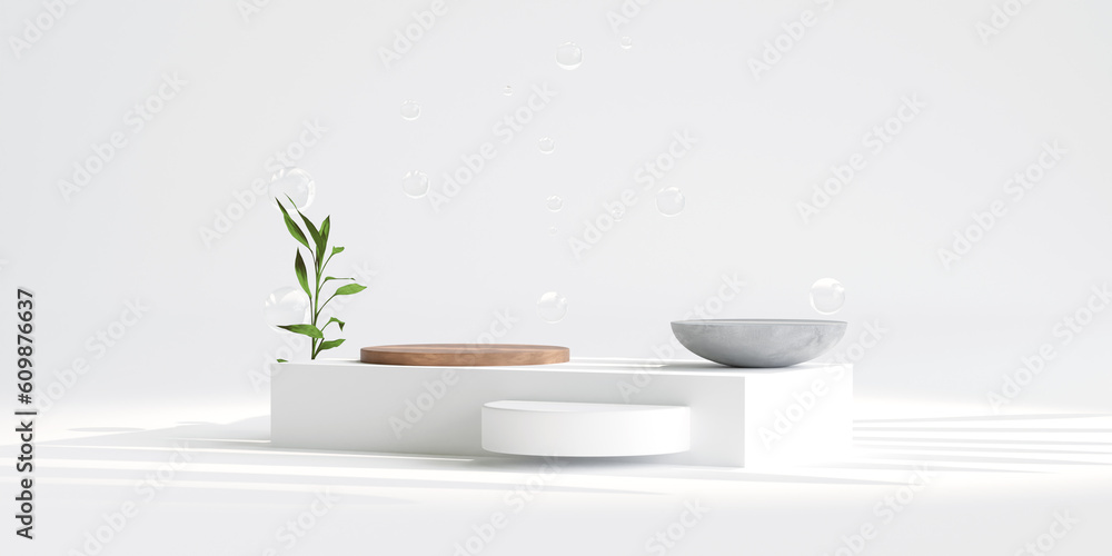 Minimal product placement background. white podium display for product presentation. 3d illustration Minimal product placement background. white podium display for product presentation. 3d illustration