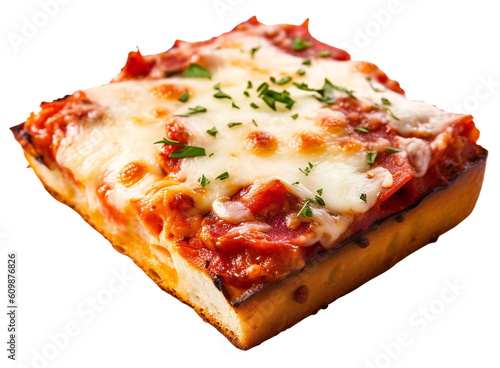 Square Piece of Sicilian Pizza. Isolated on a transparent background. KI.