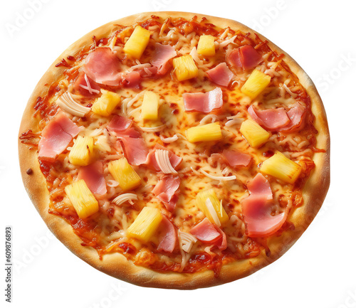 Hawaiian pizza. Pineapple pizza. Isolated on a transparent background. KI. photo