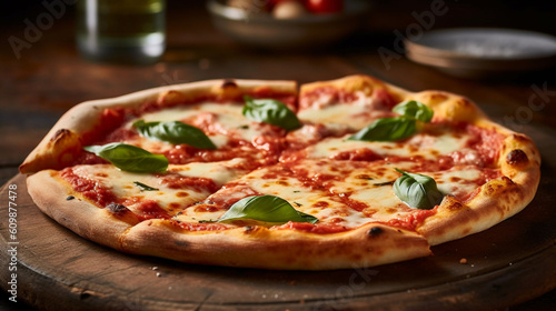 Wallpaper Mural Margherita pizza on a rustic wooden table Torontodigital.ca