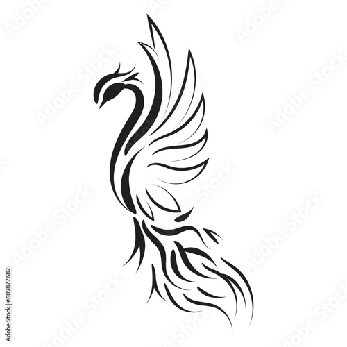 Beautiful And Elegant Phoenix Tattoo idea inspirational. Black And White Phoenix Tribal Tattoo design.