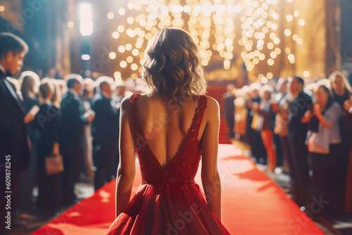 Illustration of woman walking on red carpet