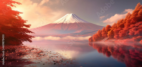 fuji_in_autumn_on_lake_hd_wallpaper, Generative AI