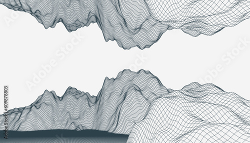 Abstract wireframe mountain background. Modern science or technology art elements. Surface illustration.