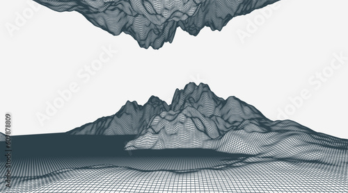 Abstract wireframe mountain background. Modern science or technology art elements. Surface illustration.