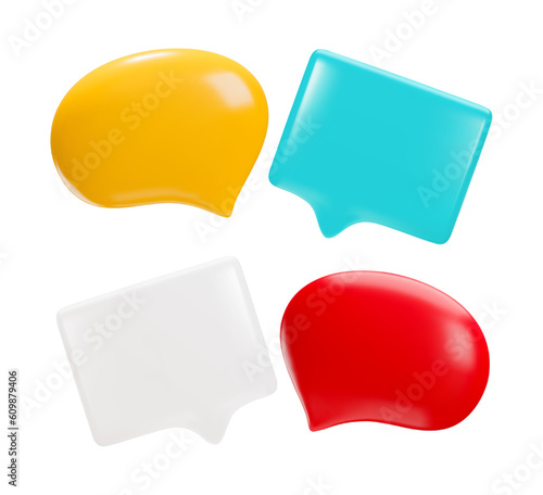 Set of speech bubbles and message icons in different color. 3d vector