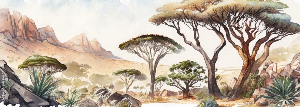 Φωτογραφία Watercolor wallpaper, digital drawing of the natural landscape of Socotra Island