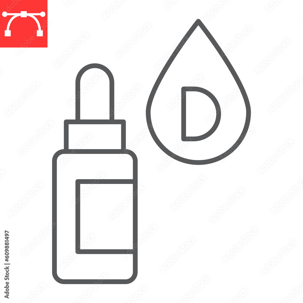Vitamins drops D3 line icon, supplements and health, vitamin D3 in drops vector icon, vector graphics, editable stroke outline sign, eps 10. Vitamins drops D3 line icon, supplements and health, vitamin D3 in drops vector icon, vector graphics, editable stroke outline sign, eps 10.