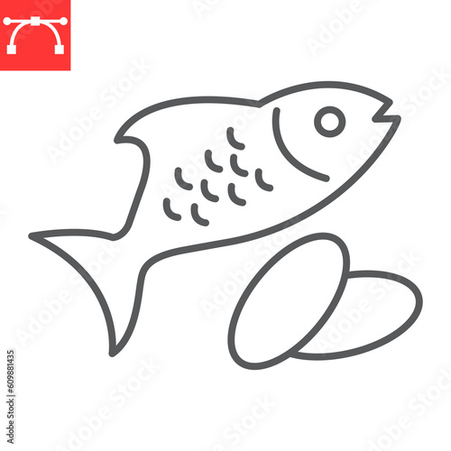 Omega 3 line icon, supplements and vitamins, fish oil capsule vector icon, vector graphics, editable stroke outline sign, eps 10.