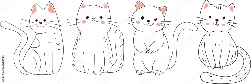 Fototapeta premium cute kittens character coloring book, vector