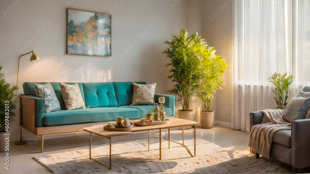 A beautifully furnished living room. - obrazy, fototapety, plakaty 