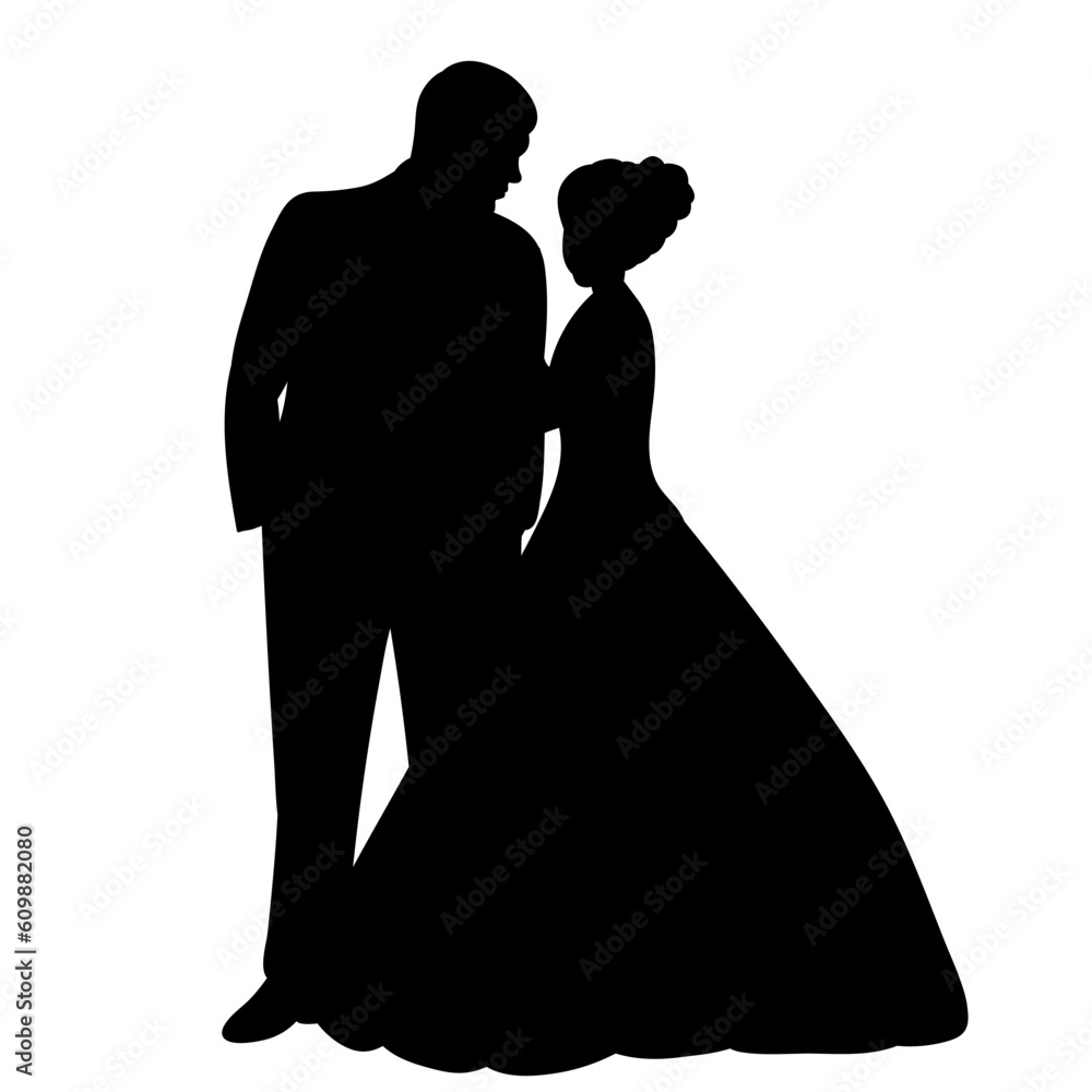 bride and groom silhouette on white background