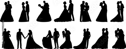 set silhouette man and woman, wedding ,isolated vector
