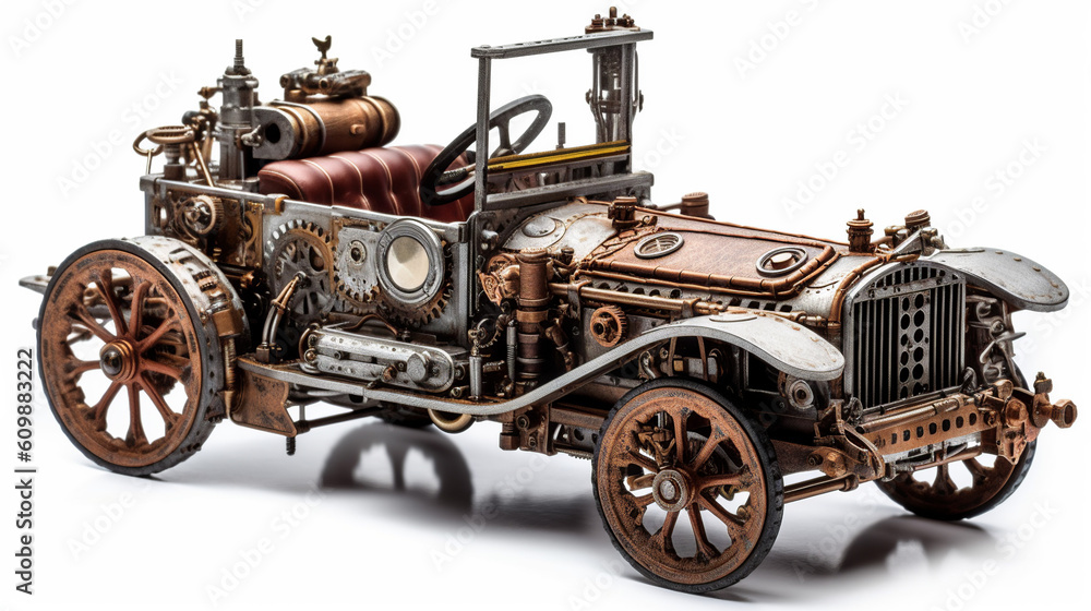 old rusty tractor, generative, ai, steampunk, retro, vintage	
