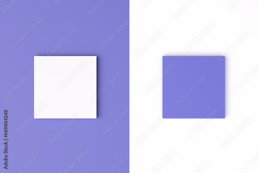 Very peri and white colored blank square canvas podium or pedestal for product display or presentation. Very peri and white colored blank square canvas podium or pedestal for product display or presentation.