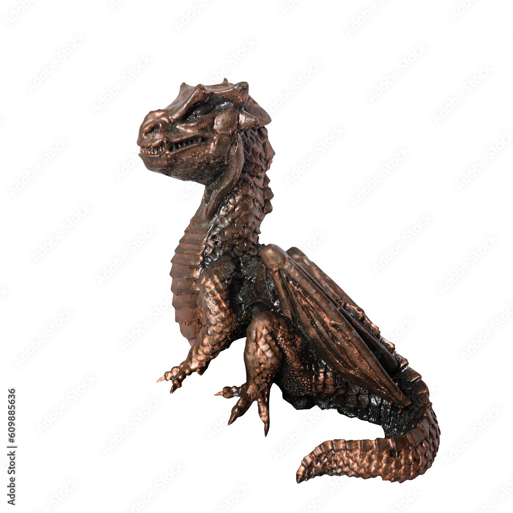 Bronze metal dragon statue at isolated over a transparent background