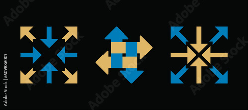 Abstract Geometric Vector Illustration: Dynamic Arrows Symbolizing Expansion and Contraction on black background