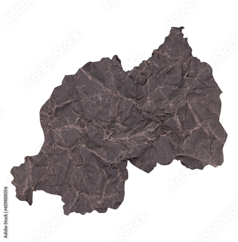 map of Rwanda on old dark crumpled grunge paper