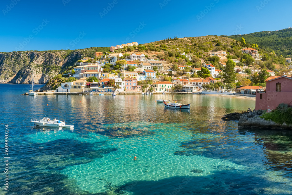 Picturesque Assos town on Kefalonia island, Ionian sea, Greece.
