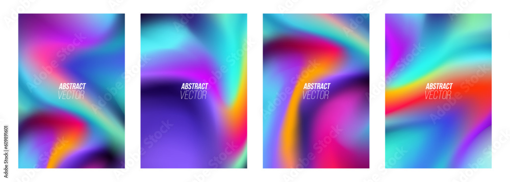 Set of abstract backgrounds with bright dynamic multicolored gradients for creative graphic design. Vector illustration. Set of abstract backgrounds with bright dynamic multicolored gradients for creative graphic design. Vector illustration.