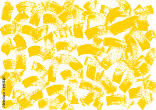 Obraz na płótnie Yellow paint brushstrokes on textured horizontal white canvas. Abstract acrylic, gouache or tempera yellow paint texture. Artistic background with place for text. w salonie