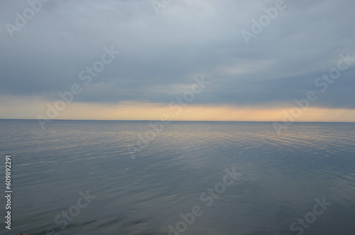 Blue sea and sky scenery at dusk