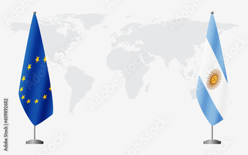 European Union and Argentina flags for official meeting
