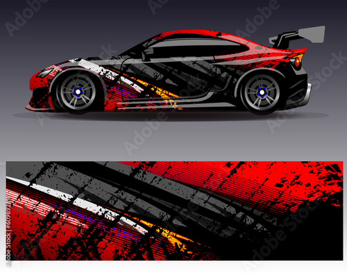 Car wrap design vector.Graphic abstract stripe racing background designs for vehicle  rally  race  adventure and car racing livery