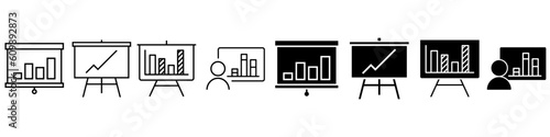 Presentation icon vector set. report illustration sign collection. analysis symbol or logo.