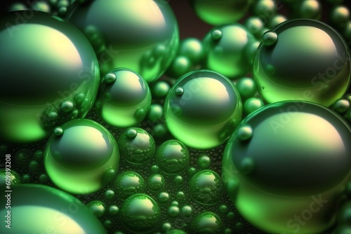 Green pearl background. Color bubbles. Pearl background. Generative ai © Klemenso