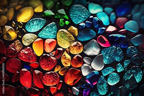 Multicolor stones Pebble background. Smooth round wet glass stones texture background. Generative AI