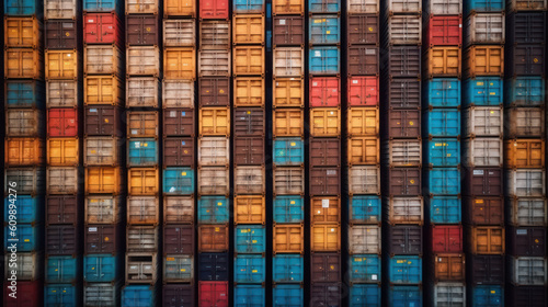 colorful old containers on port. shipping concept. generative ai