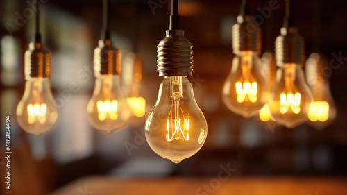 Hanging light bulbs. Generative Ai