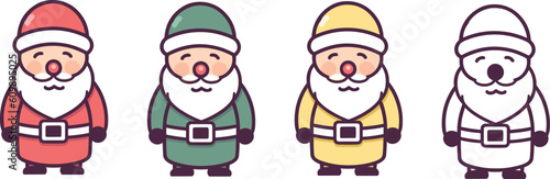 Christmas - Cute cartoon vector christmas santa claus set with different costumes, set of cute christmas santa claus vector illustration four different types with outline for stickers and tattoos