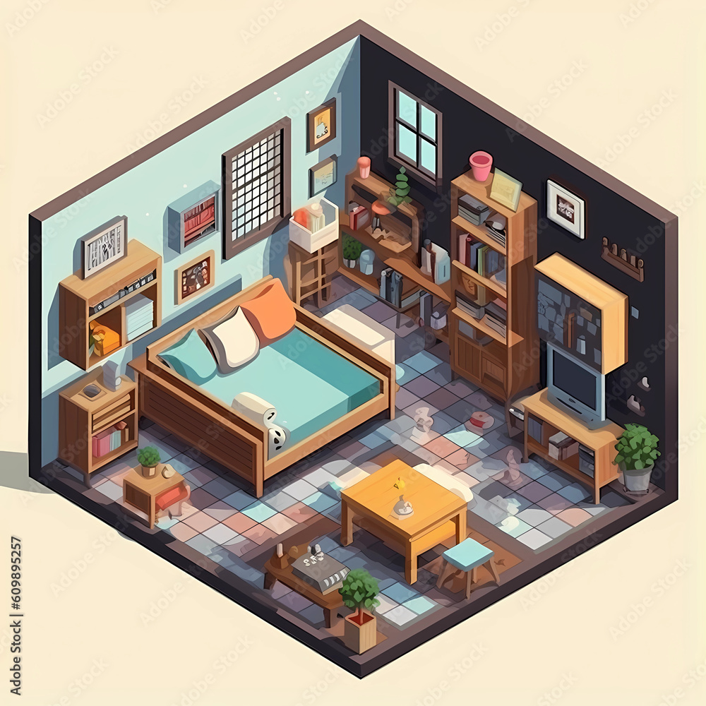 Stylish Living, Isometric Home Rooms on White Background Made with Generative Ai. Stylish Living, Isometric Home Rooms on White Background Made with Generative Ai.