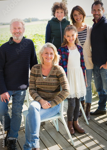 Portrait smiling multi-generation family on porch