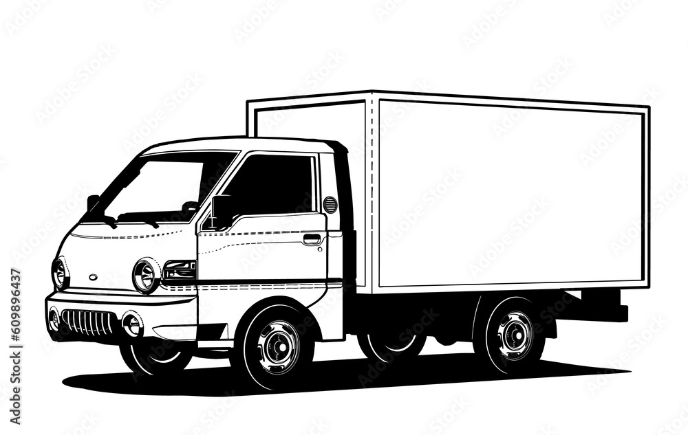 Delivery cargo truck outline template isolated on transparency background. PNG format