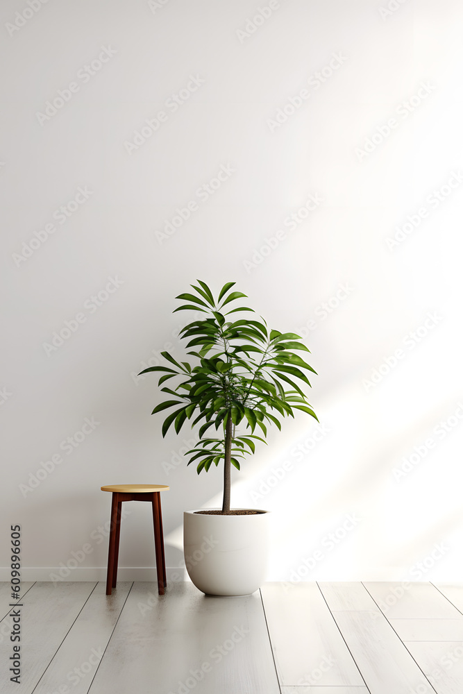 Plant, tree, vegetation in the white minimal clean room. Generative ai. Plant, tree, vegetation in the white minimal clean room. Generative ai.