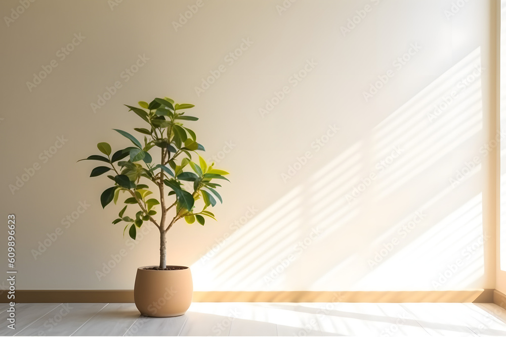 Plant, tree, vegetation in the white minimal clean room. Generative ai. Plant, tree, vegetation in the white minimal clean room. Generative ai.