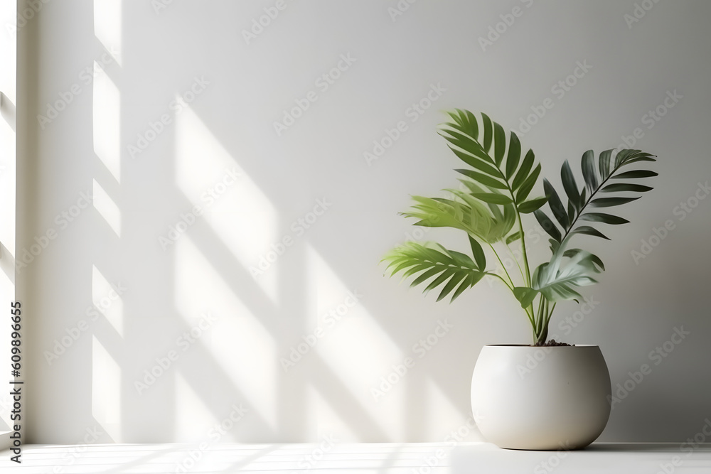 Plant, tree, vegetation in the white minimal clean room. Generative ai. Plant, tree, vegetation in the white minimal clean room. Generative ai.
