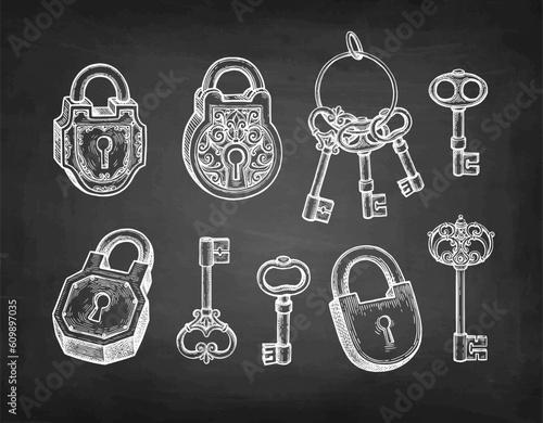 Vintage padlocks and keys collection.