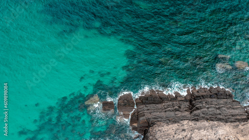 high angle view of a rock formation on the shore