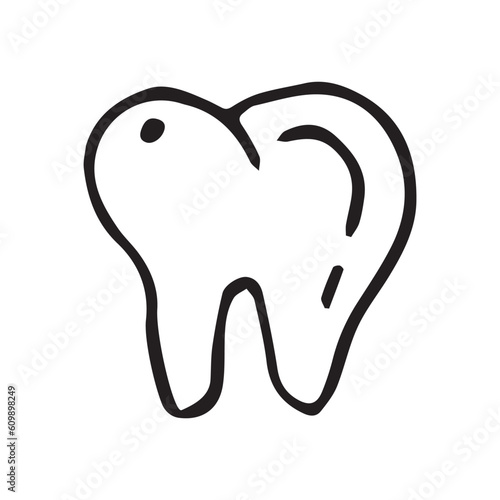 tooth. doodle art. in black and white and red. on a white background. icons. easy drawing. the medicine.