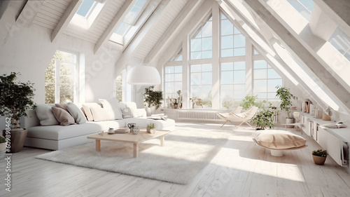 White loft interior in scandinavian style. Generative Ai © PRI