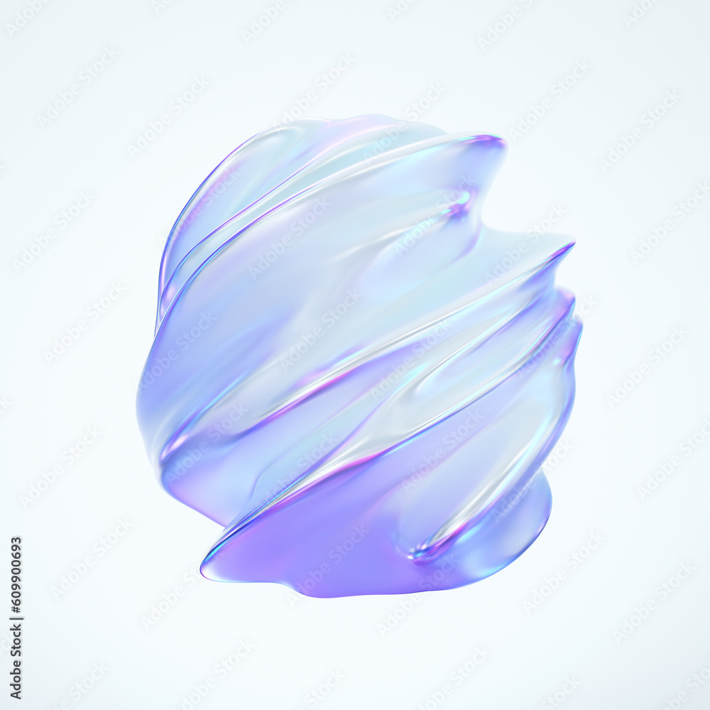 Abstract metallic shape with holographic gradient. 3d render.