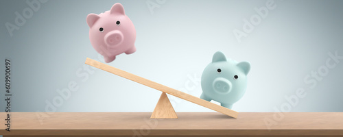 Piggy bank on balance scale  Gender pay equality conceptt photo