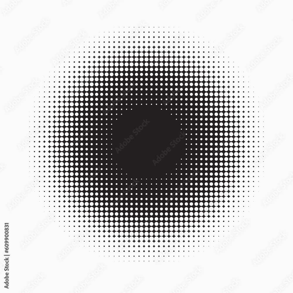 Dotted circular logo. circular concentric dots isolated on the white background. Halftone fabric design. Halftone circle dots texture. Vector design element for various purposes.	