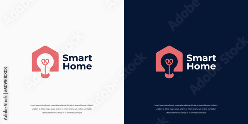 smart home logo, simple bulb house icon