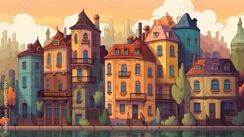 Background old city. An impressive illustration of an old city depicted in  format, with an abstract background, ideal for various design projects. Generative AI.